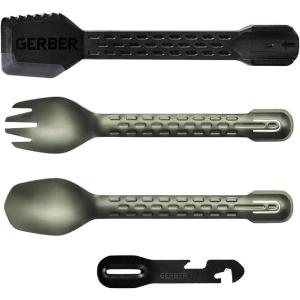 imageGerber Gear ComplEAT Camping Utensils Set for Outdoor Cooking Camping Cutlery with Fork Spoon Tongs Spatula and MultiFunctional Tool Burnt BronzeFlat Sage