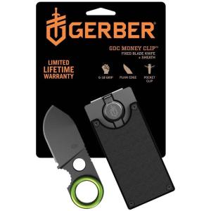 imageGerber Gear GDC Money Clip with Small Pocket Knife Stainless Steel Fixed Blade Knife and Case Gifts for Men EDC Gear for Camping and Hiking