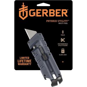 imageGerber Gear Prybrid Utility Knife with Pry Bar EDC MultiTool Pocket Razor Knife with Retractable Blade GreenBlue