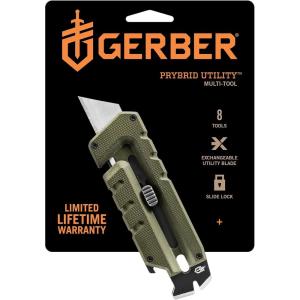 imageGerber Gear Prybrid Utility Knife with Pry Bar EDC MultiTool Pocket Razor Knife with Retractable Blade GreenNEW Green with Clip