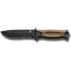 imageGerber Gear StrongArm  FixedBlade Camping ampamp Hunting Knife with Striking Pommel ampamp Sheath  Premium Survival Gear  Black Plain EdgeSerrated Coyote Brown