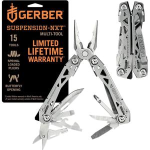 imageGerber Gear Suspension 12in1 EDC MultiPlier Multitool with Pocket Knife Needle Nose Pliers Wire Cutters and More Gifts for Men Camping and Survival GreyStainless Steel
